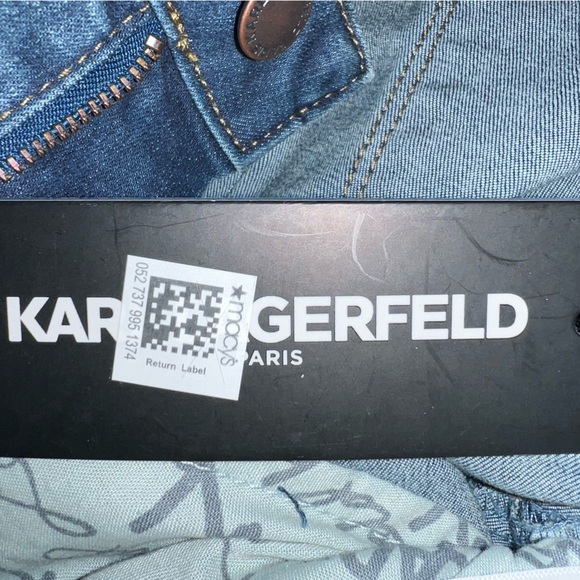 $100 Karl Lagerfeld Paris The Karl Blue Logo Tape Skinny Jeans Size 8 - Picture 14 of 16